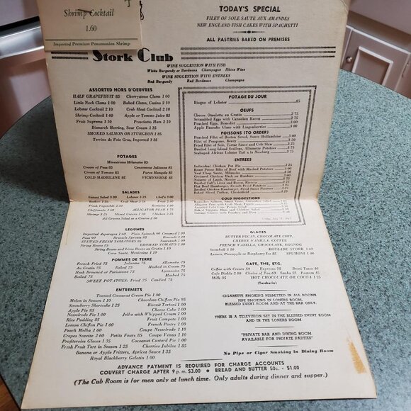 Stork Club 3 East 53rd Street, N.Y.C. Menu - circa 1950 - Picture 3 of 5